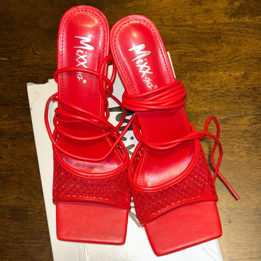 Mixx Shuz Red Strappy Heels